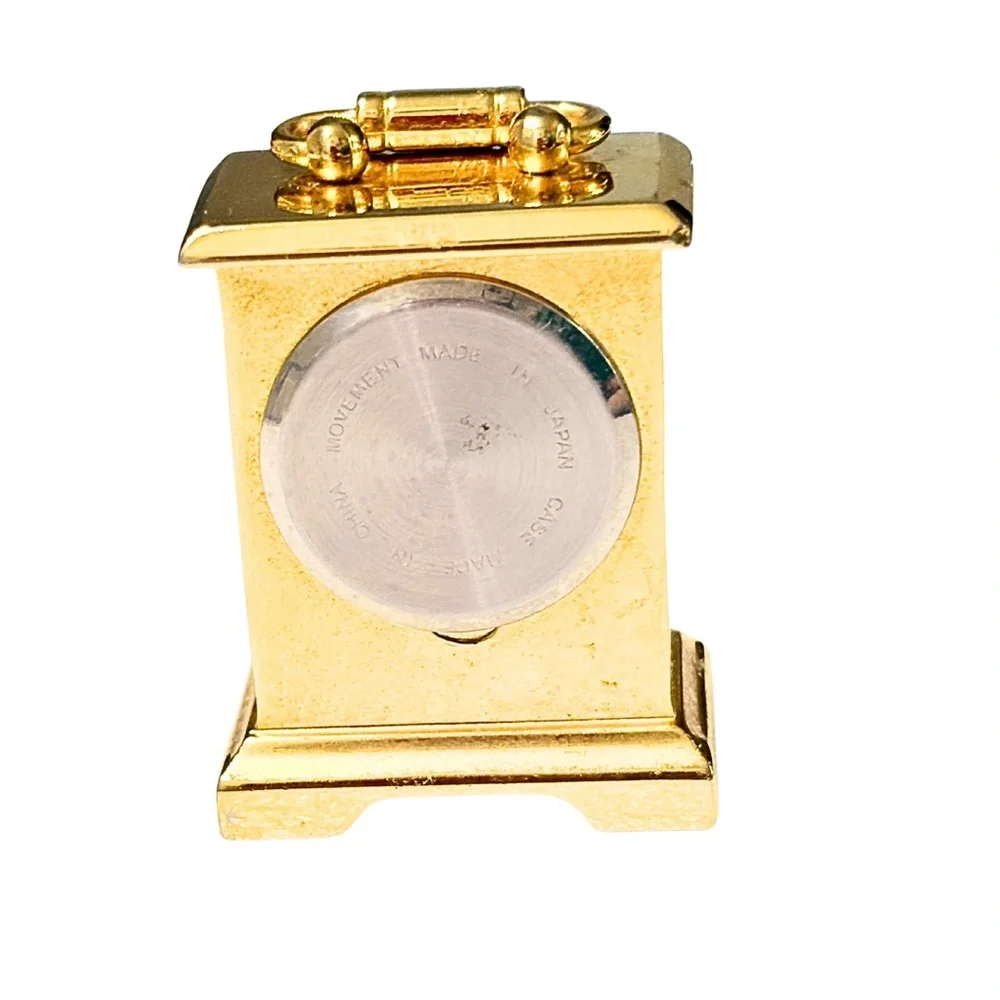 Miniature Clock Gold White Face Black Numerals Desk Table Decor Vintage Inspired